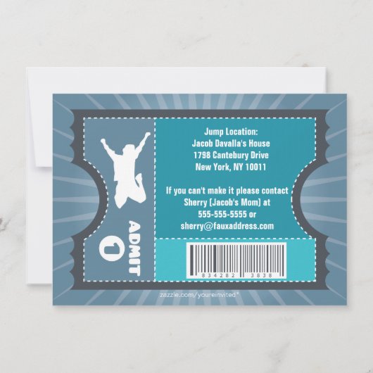 Invitation Bleu Trampoline passe d'invitation (Dos)