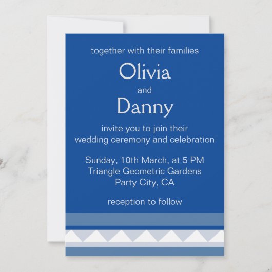 Invitation Bleu triangle rayures Mariage nautique (Devant)