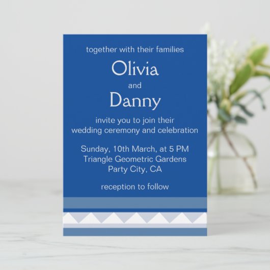 Invitation Bleu triangle rayures Mariage nautique (Debout devant)
