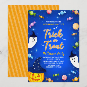 Invitation Bleu Tricot ou traiter les enfants Fête d'Hallowee