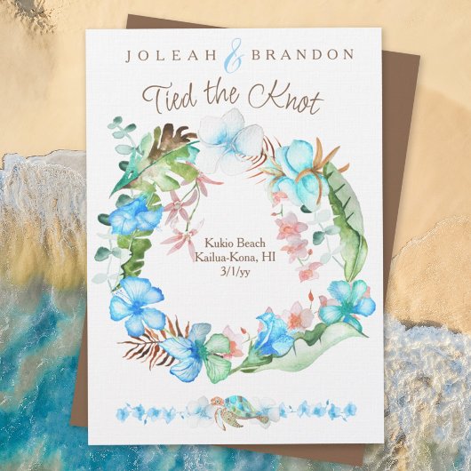 Invitation Bleu Tropical Brown Vert Hibiscus Elopement