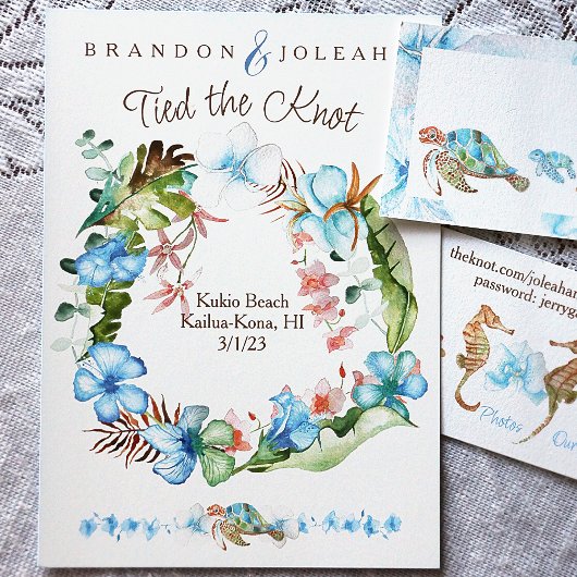 Invitation Bleu tropical, Elopement de la couronne de feuille