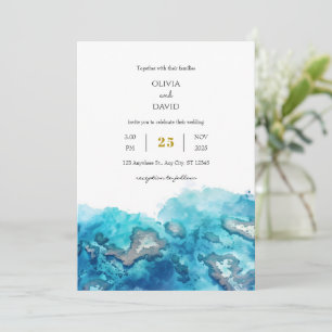 Invitation Bleu Tropical Océan Coral Aquarelle Plage Mariage