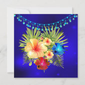 Invitation Bleu Tropical Rouge Jaune Hibiscus floral Annivers (Dos)