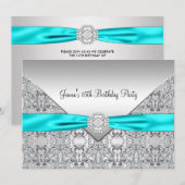 Invitation Bleu turquoise 15ème Quinceanera Anniversaire (Devant / Derrière)