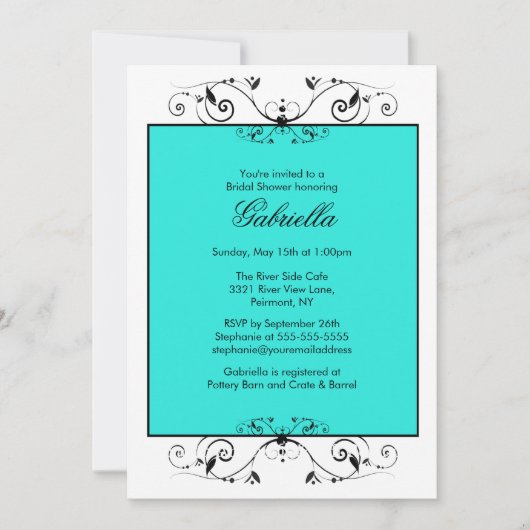 Invitation Bleu turquoise avec douche nuptiale noire (Devant)
