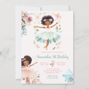 Invitation Bleu Turquoise Ballerina peau foncée fille Anniver