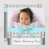 Invitation Bleu Turquoise Bébé Bébé Christening (Devant / Derrière)
