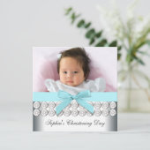 Invitation Bleu Turquoise Bébé Bébé Christening (Debout devant)