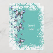 Invitation bleu turquoise blanc de l'aquarelle (Devant / Derrière)