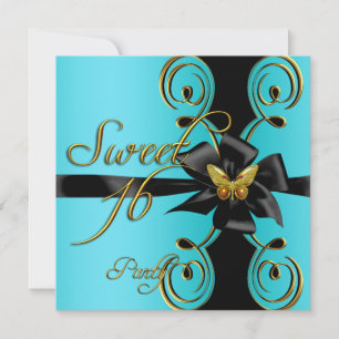 Invitation Bleu turquoise Bleu Papillon doux 16 Sweet sixteen