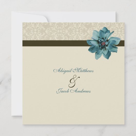 Invitation bleu turquoise brun chocolat de mariage (Dos)