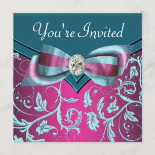 Invitation Bleu turquoise de roses indien fuchsia toute la