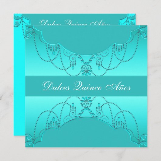 Invitation Bleu turquoise Doux Quinze (Devant / Derrière)
