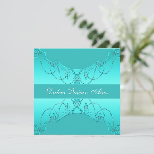 Invitation Bleu turquoise Doux Quinze (Debout devant)