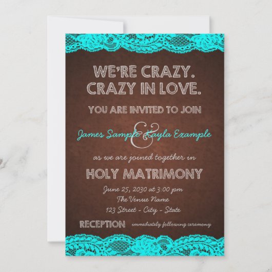 Invitation Bleu turquoise et Mariage Brown (Devant)