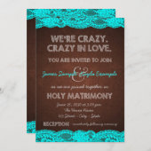 Invitation Bleu turquoise et Mariage Brown (Devant / Derrière)