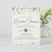 Invitation Bleu turquoise Fleur sauvage Fête des mariées (Debout devant)