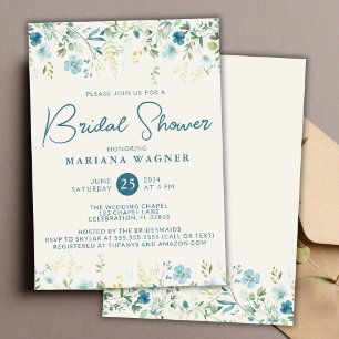Invitation Bleu turquoise Fleur sauvage Fête des mariées