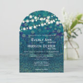 Invitation Bleu Turquoise Garland de Lumières Mariage de forê (Debout devant)