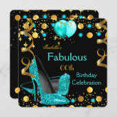 Invitation Bleu turquoise hauts talons or Ballons Anniversair (Devant / Derrière)