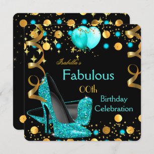 Invitation Bleu turquoise hauts talons or Ballons Anniversair