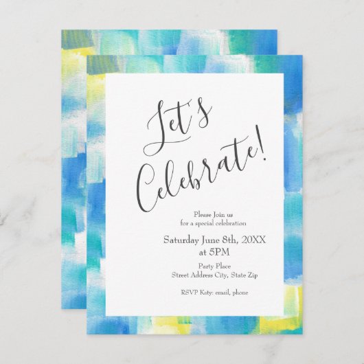 Invitation Bleu Turquoise Jaune Moderne Abstrait (Devant / Derrière)