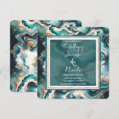 Invitation Bleu Turquoise Or Blanc Moderne Mariage en Marbre  (Devant / Derrière)