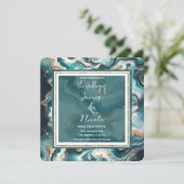 Invitation Bleu Turquoise Or Blanc Moderne Mariage en Marbre  (Debout devant)