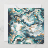 Invitation Bleu Turquoise Or Blanc Moderne Mariage en Marbre  (Dos)