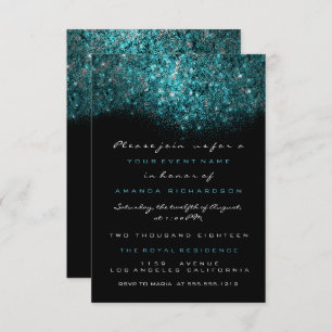 Invitation Bleu Turquoise Parties scintillant brillante noir
