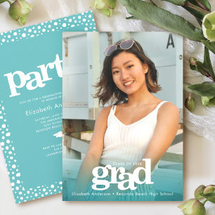 Invitation bleu turquoise photo audacieuse moderne simple fêt