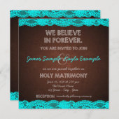 Invitation Bleu Turquoise rustique et Mariage Brown (Devant / Derrière)