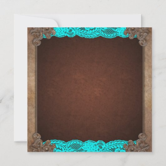 Invitation Bleu Turquoise rustique et Mariage Brown (Dos)