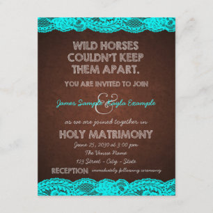 Invitation Bleu Turquoise rustique et Mariage campagnard Brow