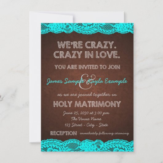 Invitation Bleu Turquoise rustique et Mariage campagnard Brow (Devant)