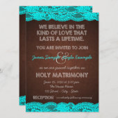 Invitation Bleu Turquoise rustique et Mariage campagnard Brow (Devant / Derrière)