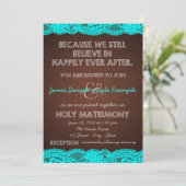 Invitation Bleu Turquoise rustique et Mariage campagnard Brow (Debout devant)