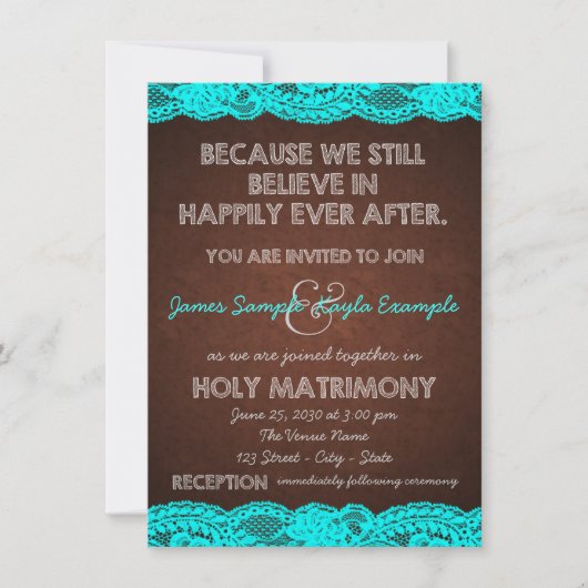 Invitation Bleu Turquoise rustique et Mariage campagnard Brow (Devant)
