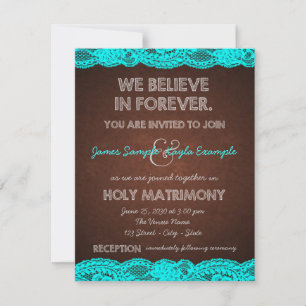 Invitation Bleu Turquoise rustique et Mariage campagnard Brow