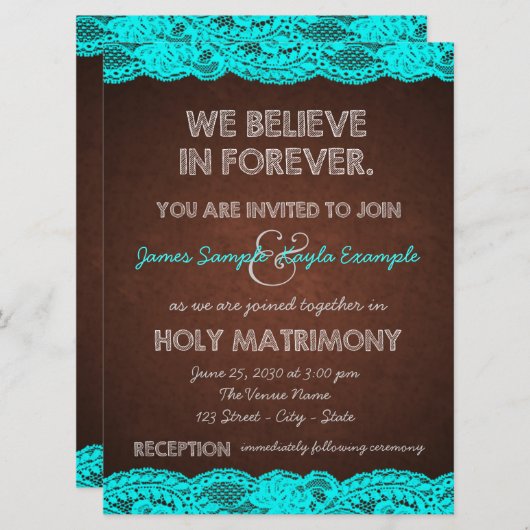 Invitation Bleu Turquoise rustique et Mariage campagnard Brow (Devant / Derrière)