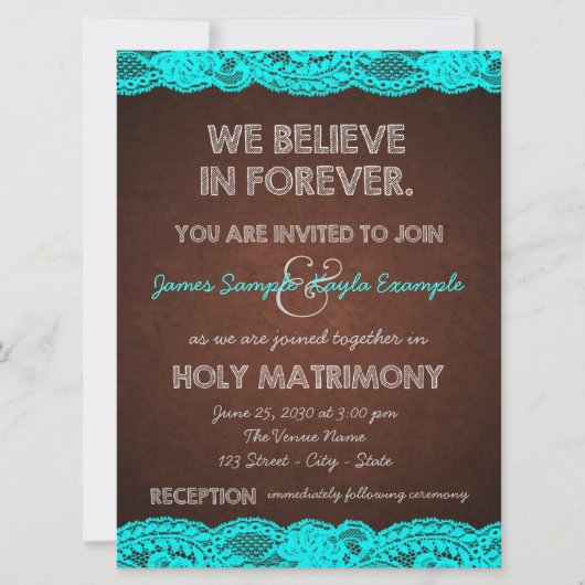 Invitation Bleu Turquoise rustique et Mariage campagnard Brow (Devant)