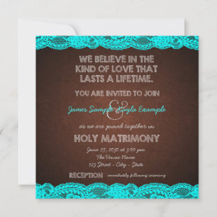 Invitation Bleu Turquoise rustique et Mariage campagnard Brow