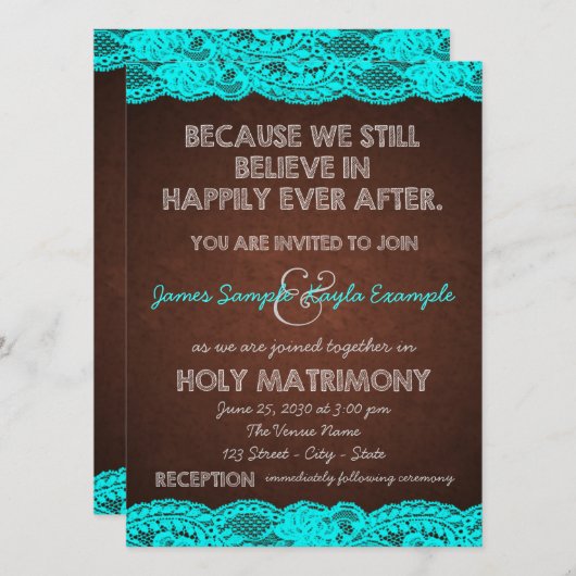 Invitation Bleu Turquoise rustique et Mariage campagnard Brow (Devant / Derrière)