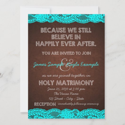 Invitation Bleu Turquoise rustique et Mariage campagnard Brow (Devant)