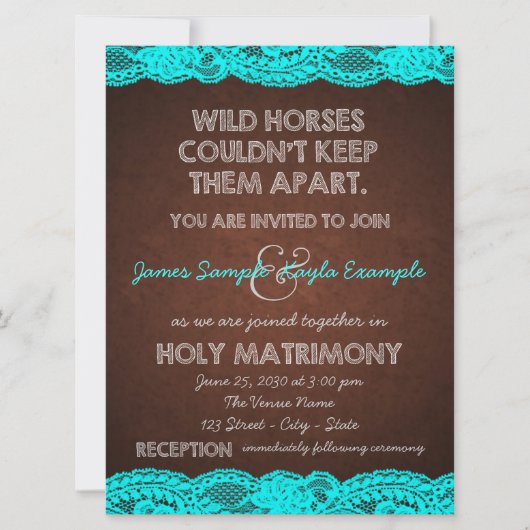 Invitation Bleu Turquoise rustique et Mariage campagnard Brow (Devant)