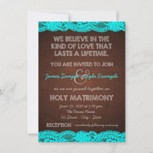 Invitation Bleu Turquoise rustique et Mariage campagnard Brow