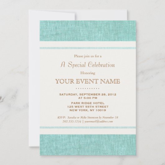 Invitation Bleu Turquoise Simple Et Élégant, Design (Devant)
