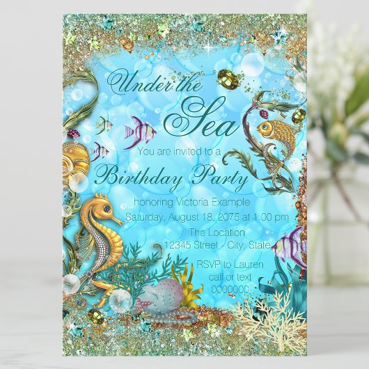 Invitation Bleu turquoise sous la mer fête d'anniversaire
