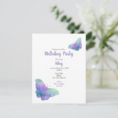 Invitation Bleu Turquoise Violet Aquarelle Papillons (Debout devant)